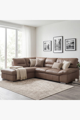 Ecksofa aus echtem Leder Sand 3-Sitzer Komfort